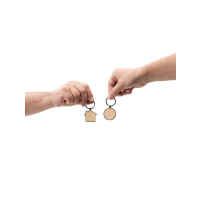 GASTON ROUND. Round iron keychain in zinc and bamboo